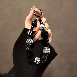 TEMU 1개 크리에이티브 블랙볼 구슬 손목 스트랩 짧은 랜야드 휴대폰 케이스용 자동차 도어 버클 가방 고리, 트렌디한