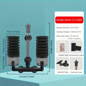 TEMU 블랙 생물학적 필터 스펀지, 흡착 컵, 튜브, 속이 빈 볼이 포함된 수족관 필터 키트 - 에어 펌프가 필요하며 별도로 구매해야 하며 30-55갤런 탱크에 적합하며 베타 물고기, 새우, 나노 물고기에 완벽합니다.