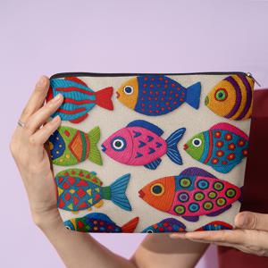 TEMU 1개 귀여운 물고기 프린트 지퍼백 - 다기능 파우치, , 간식, 메이크업 정리용 - 세탁기 사용 가능한 컬러풀 콜라지 지갑 & 정리함 (이우제작)