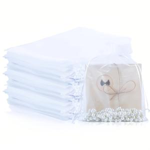 TEMU 100개 흰색 오간자 선물 가방 한 팩, 고품질 선물 포장 가방, 발렌타인데이, 부활절, 독립 기념일에 적합한 다용도 파티 선물 가방으로, 기업 행사 및 휴일 기념 행사에 이상적인 선택입니다.