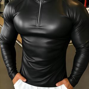 TEMU 남성용 긴팔 티셔츠, 남성용 스트레치 티셔츠, 남성용 지퍼업 티셔츠