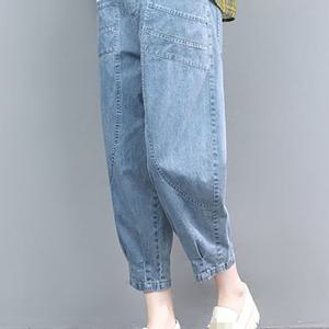 TEMU 여성용 여름 청바지 와이드핏 밴딩 하이웨스트 배기 데님 팬츠 빈티지 캐주얼 슬랙스 블루 빅 포켓