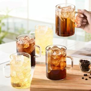 TEMU 유리 손잡이 머그컵 500ML 대용량 투명 유리컵 4개 세트 차 라떼 우유 컵