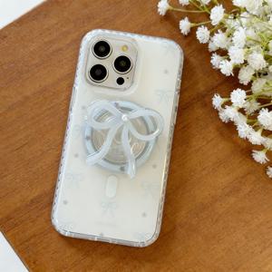 TEMU 블루 핑크 진주 리본 자석 휴대폰 홀더, 우아하고 로맨틱한 강력한 흡착력의 책상용 차량용 스탠드, 여성스럽고 달콤한 인스타 스타일 선물 장식, 회전식 텔레스코핑 게으른 브라켓, 아이폰 화웨이 안드로이드용