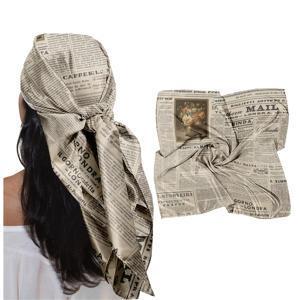 TEMU 35인치 빈티지 신문지 프린트 헤드스카프 | 부드럽고 스타일리시, 피부 친화적이며 통기성 좋음, 답답하지 않음. 일상 출퇴근, 쇼핑, 데이트, 커피 데이트, 야외 활동, 해변 휴가, 교외 산책에 적합. 사계절 착용, 혼합 컬러