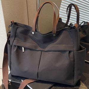 TEMU 퍼펙트 릴리 여성용 대용량 멀티포켓 토트백 - 탈착식 크로스바디/숄더 스트랩 & 지퍼 클로저, 나일론 학교 책 정리용, 출퇴근, 업무, 여행, 책장 캐리어, 캐주얼 핸드백 (그레이/밀크티)