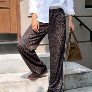 TEMU 여성용 S-XL 사이즈 긴 바지, 패셔너블한 클래식 루즈핏 레그 트라우저, 웨빙 사이드 디자인, 봄/여름 및 봄/가을용 빈티지 핫룩 의상, 랜덤 프린트 텍스처 원단, 데일리 캐주얼웨어, 쇼핑, 데이트, 파티, 캠핑, 여름 휴가 스타일, 생일, 휴일, 하ảo 절기에 적합