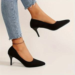 TEMU 신상 봄/가을 여성용 블랙 하이힐, 누드 컬러, 프렌치 스타일, 뾰족한 앞꿈치, 우아한 얇은 힐, 직장복 여성 신발