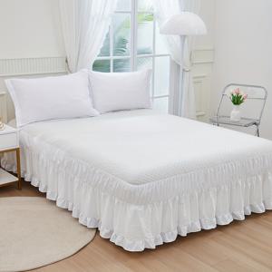 TEMU 보헤미안 스타일 화이트 마이크로 화이버 러플 침대 스커트