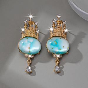 TEMU 동화 속 우아하고 귀여운 스위트 라인스톤 블루 캐슬 여성용 귀걸이 한 쌍, 휴일 생일 데이트 프로미 파티 여행 쇼핑 일상 출퇴근 액세서리