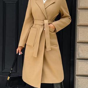 TEMU 벨트가 있는 디렉터 스타일 롱 포켓 코트