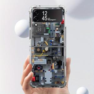 TEMU 휴대폰 케이스 - 삼성 갤럭시 Z Flip 6 5G, 5, 4, 3 용 케이스 - 블록 회로 디자인의 부드러운 투명 폰 커버