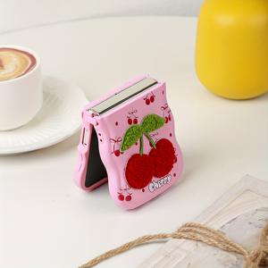 TEMU 3D 자수 작은 체리 마카롱 색상 체리 패턴 물결 모양 낙하 방지 충격 방지 접이식 휴대폰 케이스, for Flip3 5G, for Flip4 5G, for Flip5 5G, for Flip6 5G 호환