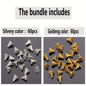 TEMU 7mm 구슬 및 구슬 모음 120개/60개, 패턴 있는 속이 빈 직선형 구멍 캡 비드 스페이서, 트럼펫형 루즈 스페이서 비드, 입체적인 속이 빈 피어싱 루즈 비드, 롱 샹크 소구멍 비드, 투구 비드 스페이서. 직조, 주얼리 DIY 팔찌, 팔찌고리, 목걸이, 주얼리 제작 키트, 의류 액세서리, 공예품, 액세서리 제작에 적합