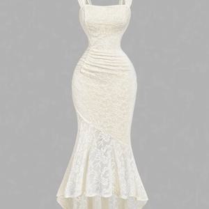 TEMU 여성용 민소매 비대칭 밑단 셔링 사이드 벨벳 캐미 드레스