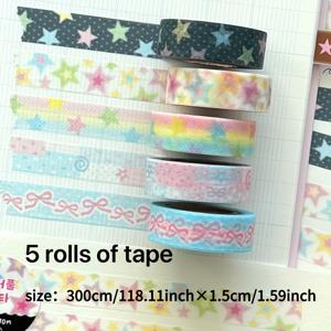 TEMU 5개 귀여운 소녀 펜타그램 & 종이 테이프 한국 스타일 스티커, 별 모양 기본 핸드북 콜라주 재료 롤