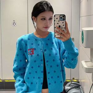 TEMU 레트 폴카 도트 라운드넥 가디건 재킷 여성 가을용 짧은 소프트 왁스 이지 스타일 스몰 셔츠 트렌드