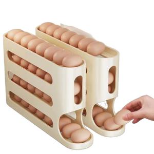 TEMU 계란 정리함 대용량 자동 롤링 에그 홀더 - 냉장고 도어 측면 수납 선반 ， (신선한 계란 회전형 슬라이드 디자인, 공간 활용 정리 수납함