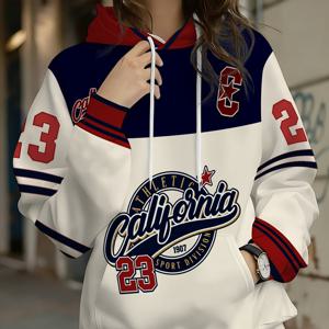 TEMU 여성 빈티지 캘리포니아 1907 부서 번호 23 레트로 야구 스타일 후드티