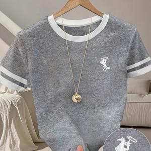 TEMU 여성용 Y2K 컬러블록 반팔 티셔츠 - 스트리트웨어, 파티, 휴가에 적합한 높은 신축성, 통근, 생일, 크리스마스, 새해, 밸런타인데이 의상을 위한 사계절 스트레치 핏 블라우스형 상의