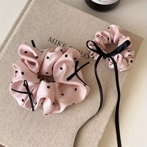 TEMU 2개입 우아한 새틴 리본 헤어밴드 | 크림 핑크 & 블랙 물방울 무늬 와이드 탄성 헤어 타이, 데일리 출퇴근 및 포멀한 행사, 발렌타인데이 특별