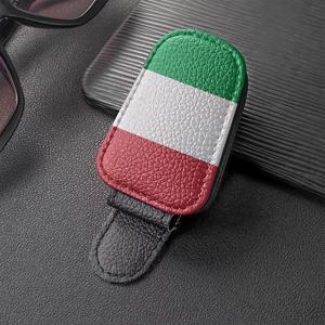TEMU 1 이탈리아 국기 자동차 선바이저 자석 패션 안경 홀더, 차량 내부 선바이저 액세서리, PU 가죽 패션 안경 클립