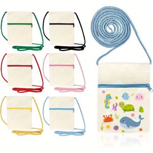 TEMU SIQIRAZ 캔버스 크로스바디 백 6종 세트 - 블랭크 메신저 백, 직사각형, 누출 방지, 지퍼 잠금, 캔버스 소재로 제작, 페인팅 및 그래피티용