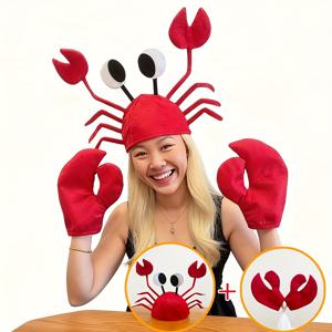 TEMU lobster(랍스터)와 게 디자인의 귀엽고 새로운 파티 모자 2개 세트, 장갑 포함. 할로윈, 성 패트릭 데이, 파티 및 테마 이벤트 분위기 만들기에 완벽합니다. 모든 사람에게 적합하여 훌륭한 휴일 선물입니다.
