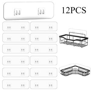 TEMU 12개 무봉제 자가 점착 플라스틱 샤워 랙 세트, 샤워 바구니용 끈끈이 교체품, 투명 접착 후크, 강력한 후크 스트립, 샤워 바구니, 선반, 비누 홀더, 욕실 수납 코너 랙, 주방 랙에 적합