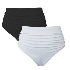 TEMU 여성용 흑백 단색 하이웨이스트 러셔드 비키니 하의 수영복 반바지