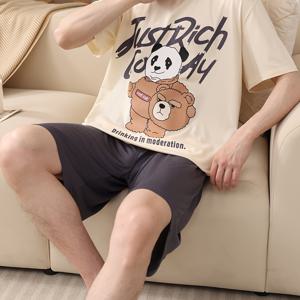 TEMU 남성용 캐주얼 만화 파자마 (여름용), 가벼운 반팔 및 반바지 세트, 젊은 성인을 위한 스타일리시한 디자인