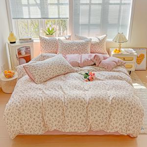 TEMU 3피스 폴리에스터 스몰 프레시 INS 스타일 작은 꽃무늬 세트 1 퀼트 커버 + 2 베개 커버 패브릭 사각 무게 100g