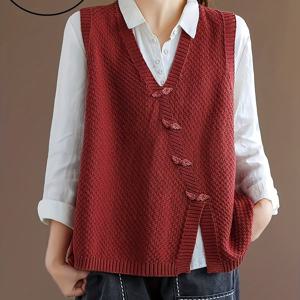 TEMU 여성 버튼 조끼 스웨터 새해 레드 크리스마스 새해 스타일 발렌타인데이 스웨터, 여성 겨울, 여성 카니발 의류, 축제 의상, 생일 휴일, 발렌타인데이, 절친의 날, 부활절, 라마단, 우아한 파티 여성 의류