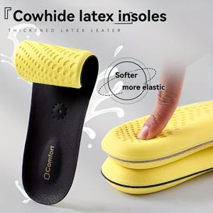 TEMU 소가죽 라텍스 깔창 여성용 천연 가죽 부드러운 밑창 매우 부드럽고 편안한 장시간 서 있기 피로 없는 발 남성용 땀 흡수 탈취 통기성