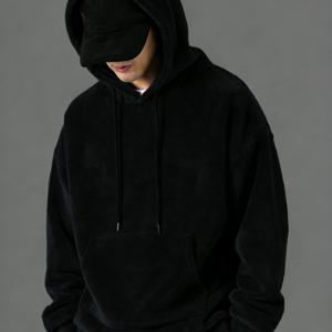 TEMU 크로스보더 신상 2024 가을/겨울 남성 패션 단색 코랄 플리스 캐주얼 후드티, 귀 패션 캐주얼 스포츠 스웨트셔츠