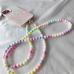 TEMU 컬러풀 마카롱 크로스바디 스트랩 폰 체인, 비즈 끈, 낙하 방지 폰 케이스 참, 폰 케이스 참
