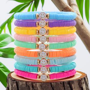 TEMU 보호 칙 9개 비즈 팔찌 세트 여성용 - 다색 폴리머 클레이 매력 팔찌 해피 페이스 디테일 일상 착용 및 파티용