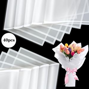 TEMU 발렌타인데이용 흰색 플로럴 포장지 40매, 플라스틱 한국 스타일 방수 부케 포장 재료, 플로럴 엣지 밀링 무광택 종이, 반투명 방수 꽃 포장지, 선물 포장지