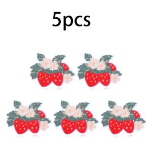 TEMU 5pcs 손수 만든 딸기 & 꽃 자수 패치, DIY 의류, 자켓, 청바지, 드레스, 배낭, 캐주얼 니트 스타일, 손세탁/건조세탁, 데이, 마르티 그라스, 봄 축제에 완벽한 빨간색 직물 아이언온 애플리케이스