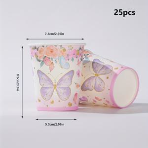 TEMU 10/25개, 9oz 나비 종이컵, 핑크 플로럴 나비 파티컵, 일회용 종이컵, 컬러풀 가든 봄과 여름 꽃과 나비, 웨딩 생일 휴일 장식 파티용품, 파티 종이컵 할로윈&크리스마스