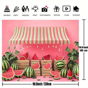 TEMU 1개 여름 수박 포토 배경지 - 1번째 생일 케이크 스매시, 포토 촬영, 파티 장식용 - 수박 테마 (슬라이스 & 주스 포함), 세팅 완료