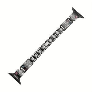 TEMU 귀여운 만화 고양이 디자인 길이 조절 가능 합금 스마트 워치 밴드, 라인스톤 장식. Apple Watch 시리즈 1-10에 적합 (38mm/40mm/41mm/42mm/44mm/45mm/46mm/49mm 사이즈), 카와이 스타일 메탈 교체 스트랩