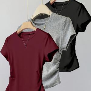 TEMU 여성용 스타일리시 캐주얼 티셔츠 3종 세트