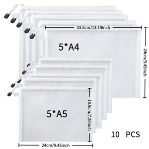 TEMU 나일론 메시 지퍼 백 10개 세트 | A4+A5 조합 세트 | 문서 보관 백 | 사무용품/학생 서류/장난감 카드 정리 | 두꺼운 내구성 디자인