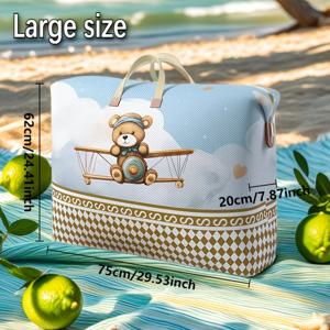 TEMU 1대형 카툰 곰과 비행기 이동용 가방 - 내구성, 방습, 방진 기능의 이불, 옷, 장난감 보관 솔루션 - 여행, 집 이사, 일상 정리에 이상적인 대형 보관백