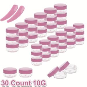 TEMU 30개입 10G 뚜껑 포함 소형 용기 & 메이크업 스푼 2개, 리필 가능 화장품 용기, 플라스틱 화장품 용기, 립 스크럽 용기, 뷰티 제품