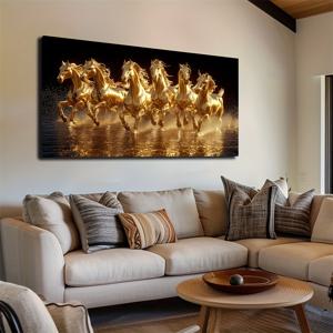 TEMU 대형 50x100cm(20x40인치) 액자 없는 캔버스 벽 예술 - 모던 아르 데코 골든 & 화이트 호스 페인팅, 인상주의 스타일 생생한 잉크 프린트 거실, 침실, 사무실 장식용 대형 캔버스 벽 예술