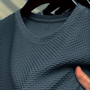 TEMU 남성용 라운드넥 캐주얼 스포츠 티셔츠 - 흡습성, 통기성, 가벼운 폴리에스터 및 스판덱스 혼방, 디자인, 단색, 반팔, 루즈핏