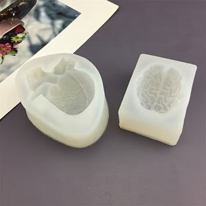 TEMU DIY 공예용 리얼리스틱 뇌 & 심장 모양 실리콘 몰드 2개 세트, 레진/클레이/왁스 - 상세한 해부학적 디자인, 재사용 가능한 유연한 실리콘, 주얼리 만들기, 키체인, 홈 데코, 클레이 모델링, 창의적인 제작을 위한 정밀 디테일