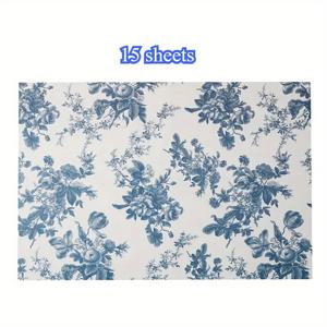 TEMU 빈티지 블루 모란 꽃무늬 티슈 페이퍼 15/60매, 50*35cm 선물 포장지, 선물 포장용, 방습 의류, 와인 포장, 선물 상자 속 채움재, 깨지기 쉬운 물품 보호, 생일 선물, 발렌타인데이 선물, 크리스마스 선물 장식용